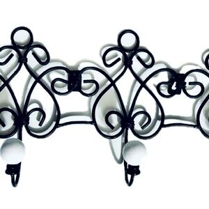 Vintage Style Black Metal White Stone 3 Peg Hooks Coats Robes Towels Wall Decor